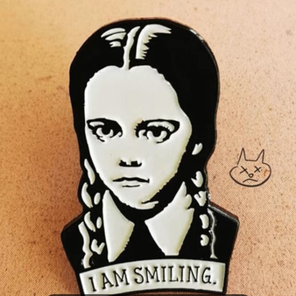 New Wednesday Addams “I am smiling” Metal Brooch Pin